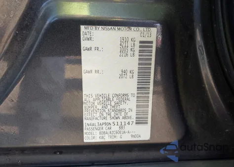 2013 Nissan Altima 2.5 S из США, поврежденный, VIN 1N4AL3AP9DN511147